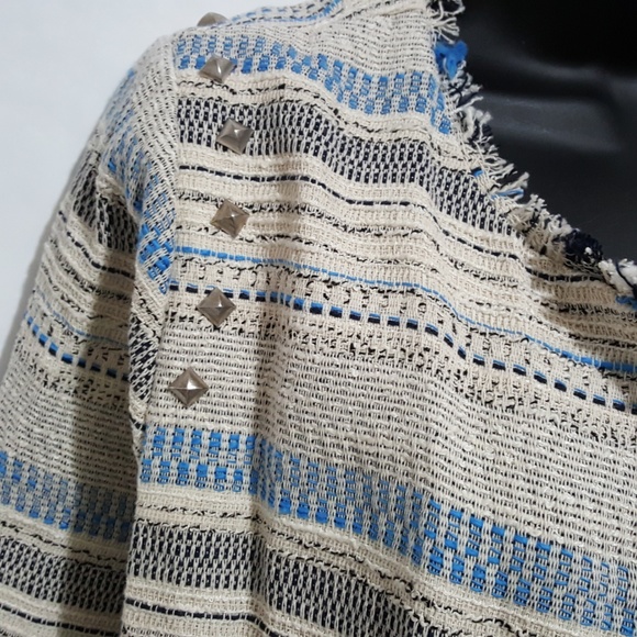 American Rag Jacket XL Brown Blue Fringe Open Stud - Picture 4 of 6